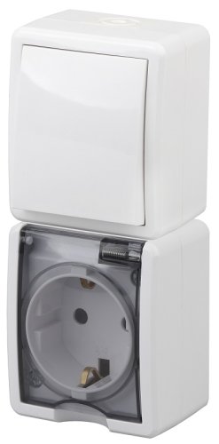 Блок накладной вертикальный Эра Эксперт розетка 1-м.+выключатель 1-кл. IP54 белый картинка